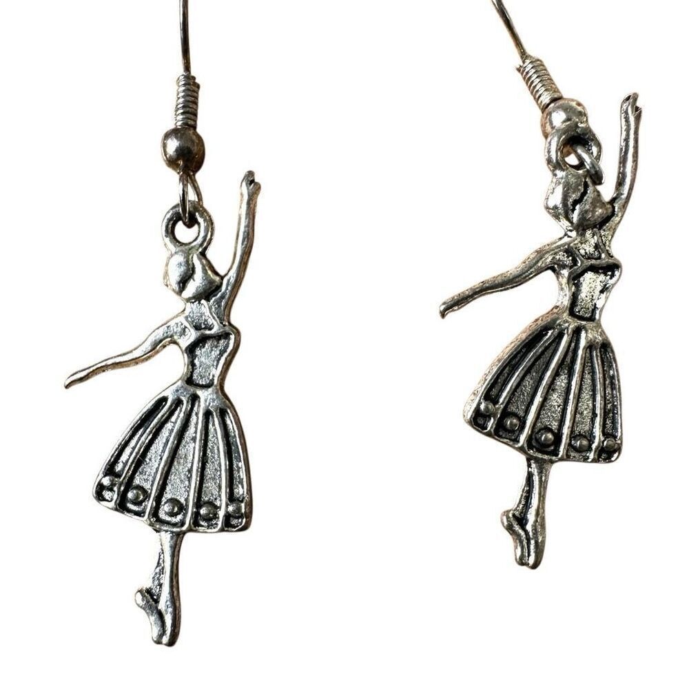 Ballerina Dangle Earrings – Silver Tone